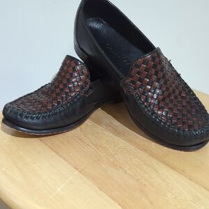Cole Haan Black and Brown Woven Leather Loafers